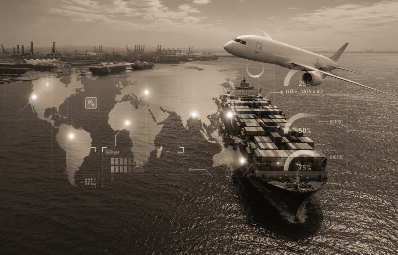 Global trade infrastructure — port, cargo, and air freight